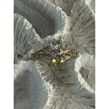 925 Sterling Silver Peridot, Amethyst & Topaz Ring Size 8