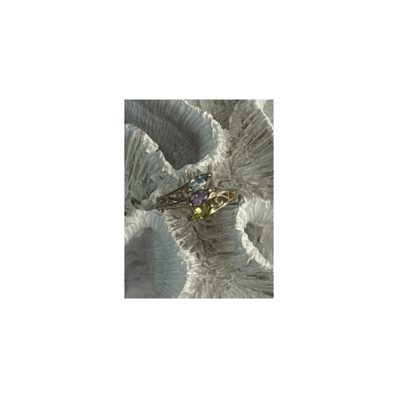 925 Sterling Silver Peridot, Amethyst & Topaz Ring Size 8