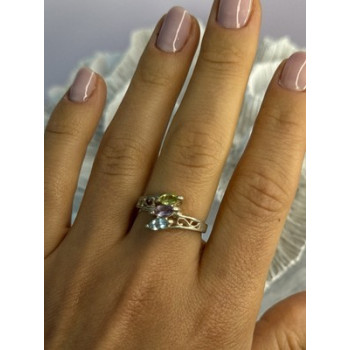 925 Sterling Silver Peridot, Amethyst & Topaz Ring Size 8