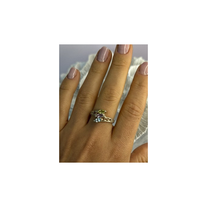 925 Sterling Silver Peridot, Amethyst & Topaz Ring Size 8