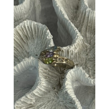 925 Sterling Silver Peridot, Amethyst & Topaz Ring Size 8