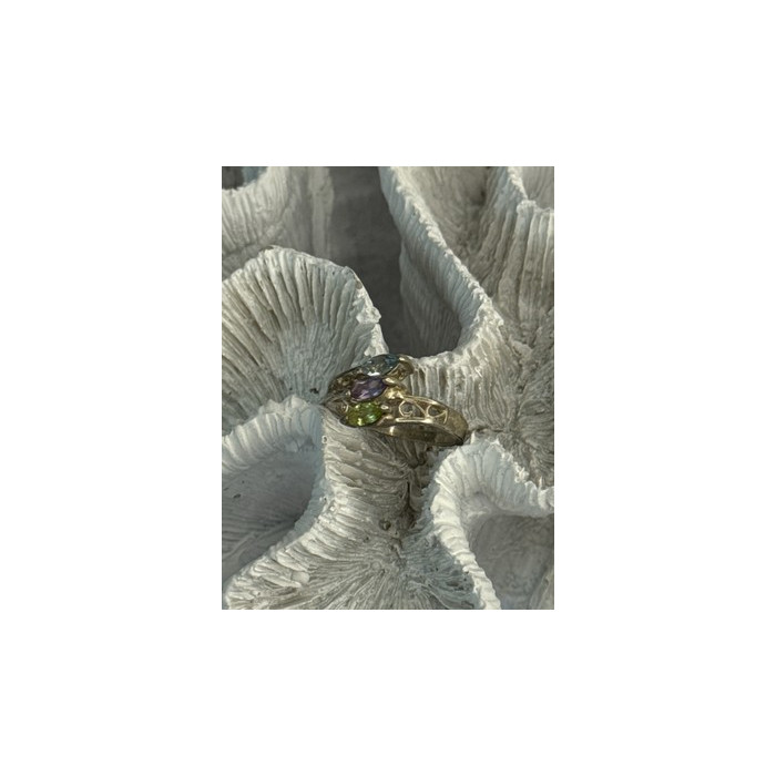 925 Sterling Silver Peridot, Amethyst & Topaz Ring Size 8