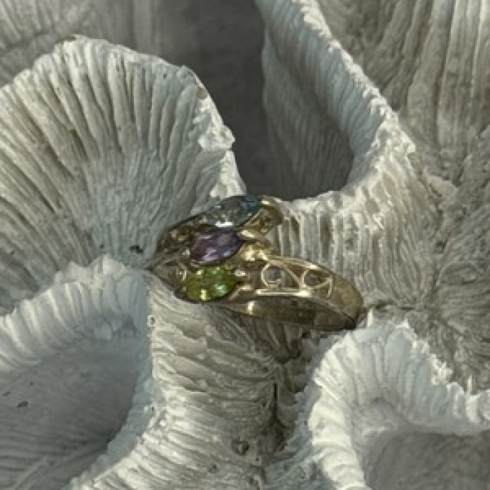 925 Sterling Silver Peridot, Amethyst & Topaz Ring Size 8