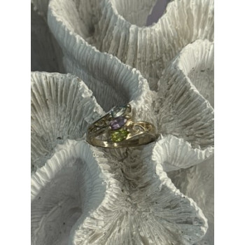 925 Sterling Silver Peridot, Amethyst & Topaz Ring Size 8