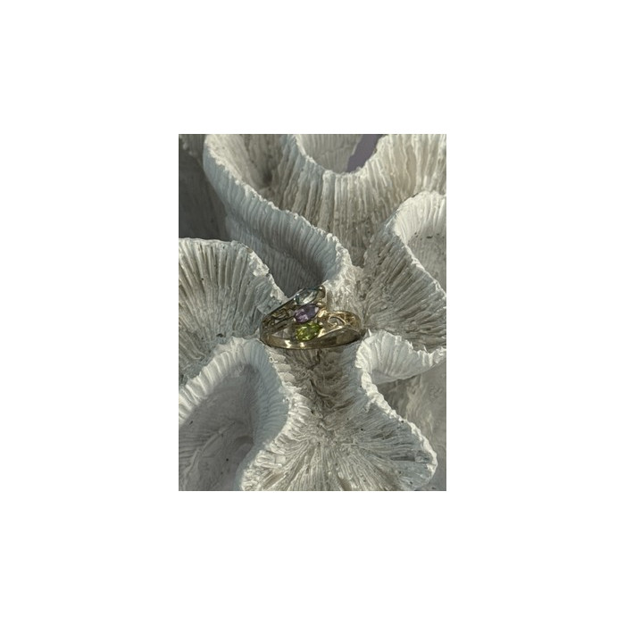 925 Sterling Silver Peridot, Amethyst & Topaz Ring Size 8