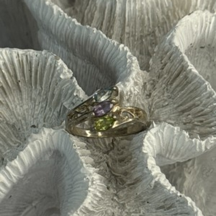 925 Sterling Silver Peridot, Amethyst & Topaz Ring Size 8
