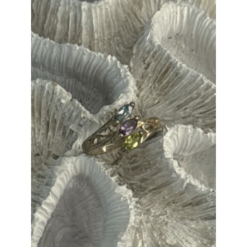 925 Sterling Silver Peridot, Amethyst & Topaz Ring Size 8