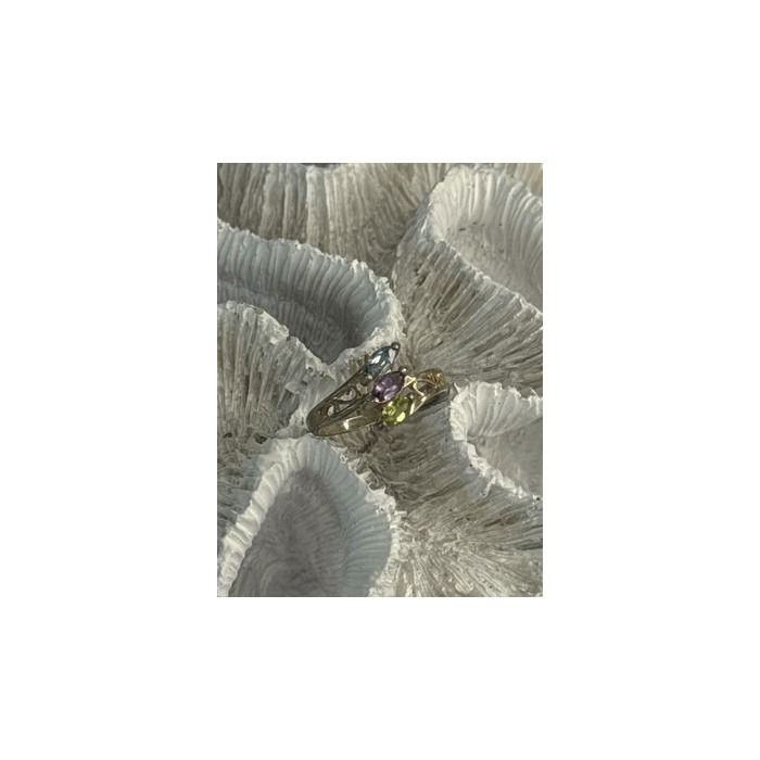 925 Sterling Silver Peridot, Amethyst & Topaz Ring Size 8