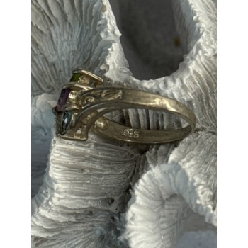 925 Sterling Silver Peridot, Amethyst & Topaz Ring Size 8