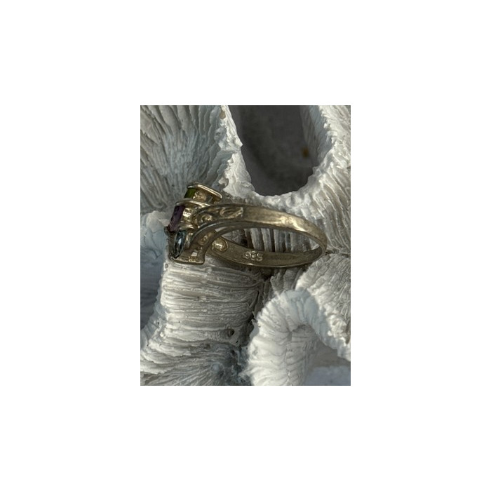 925 Sterling Silver Peridot, Amethyst & Topaz Ring Size 8