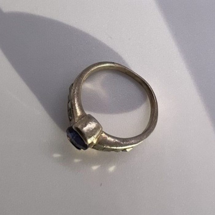 925 Sterling Silver Sapphire & Marcasite Ring Size 6.5