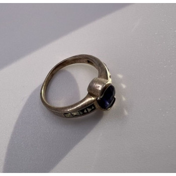 925 Sterling Silver Sapphire & Marcasite Ring Size 6.5