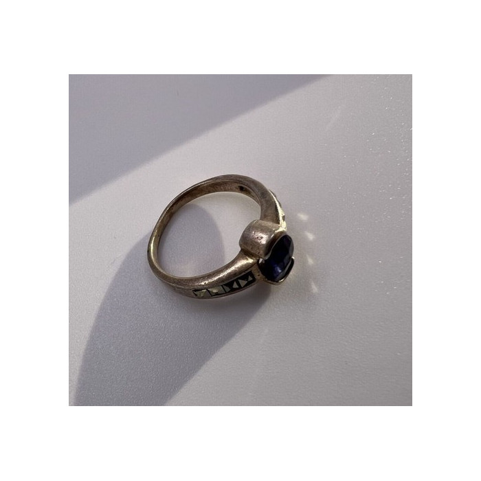 925 Sterling Silver Sapphire & Marcasite Ring Size 6.5