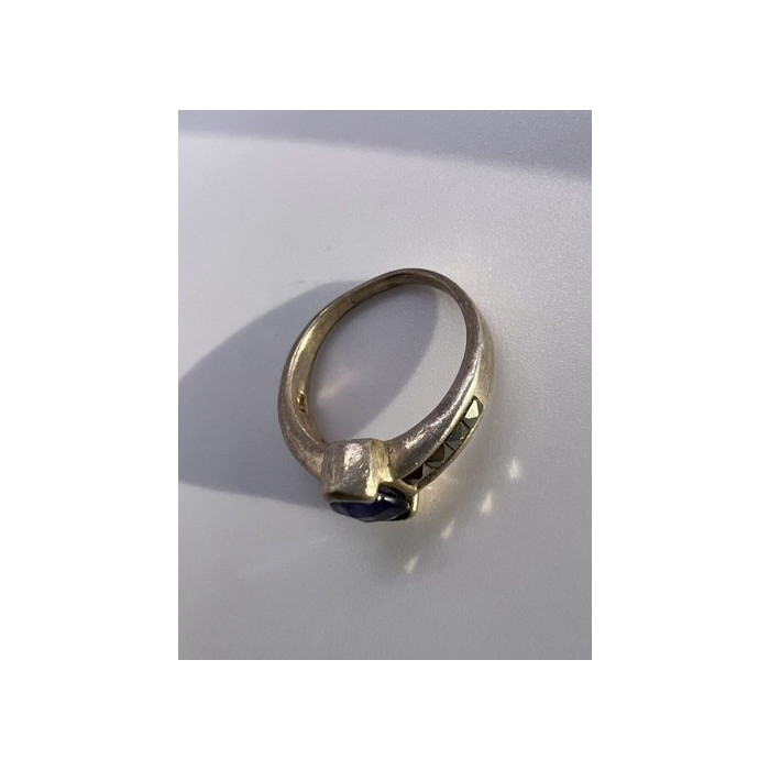 925 Sterling Silver Sapphire & Marcasite Ring Size 6.5