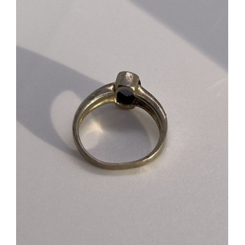 925 Sterling Silver Sapphire & Marcasite Ring Size 6.5