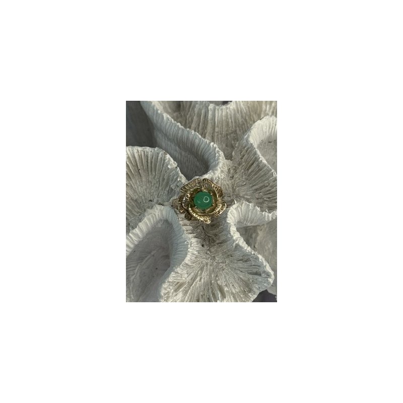 925 Sterling Silver Nephrite Flower Ring Size 6.5