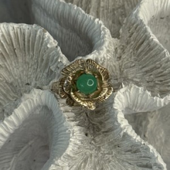 925 Sterling Silver Nephrite Flower Ring Size 6.5