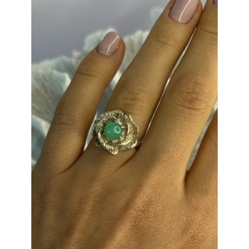 925 Sterling Silver Nephrite Flower Ring Size 6.5