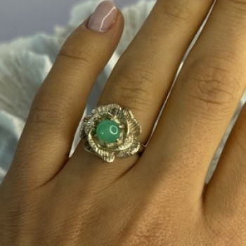 925 Sterling Silver Nephrite Flower Ring Size 6.5