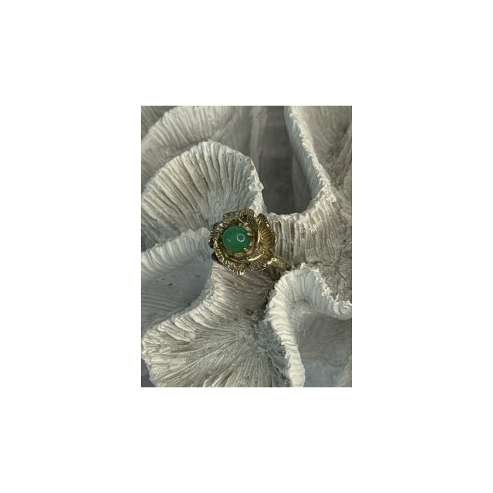 925 Sterling Silver Nephrite Flower Ring Size 6.5