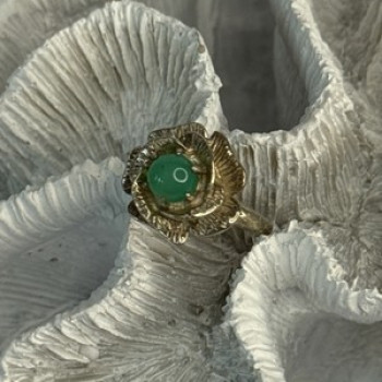 925 Sterling Silver Nephrite Flower Ring Size 6.5