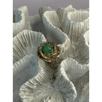 925 Sterling Silver Nephrite Flower Ring Size 6.5