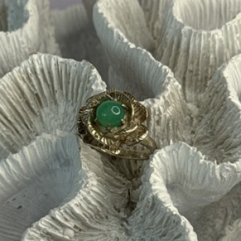 925 Sterling Silver Nephrite Flower Ring Size 6.5