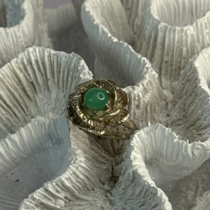 925 Sterling Silver Nephrite Flower Ring Size 6.5