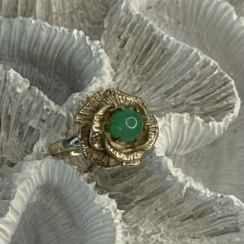 925 Sterling Silver Nephrite Flower Ring Size 6.5