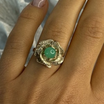 925 Sterling Silver Nephrite Flower Ring Size 6.5