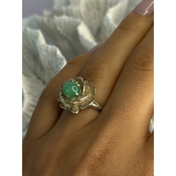 925 Sterling Silver Nephrite Flower Ring Size 6.5