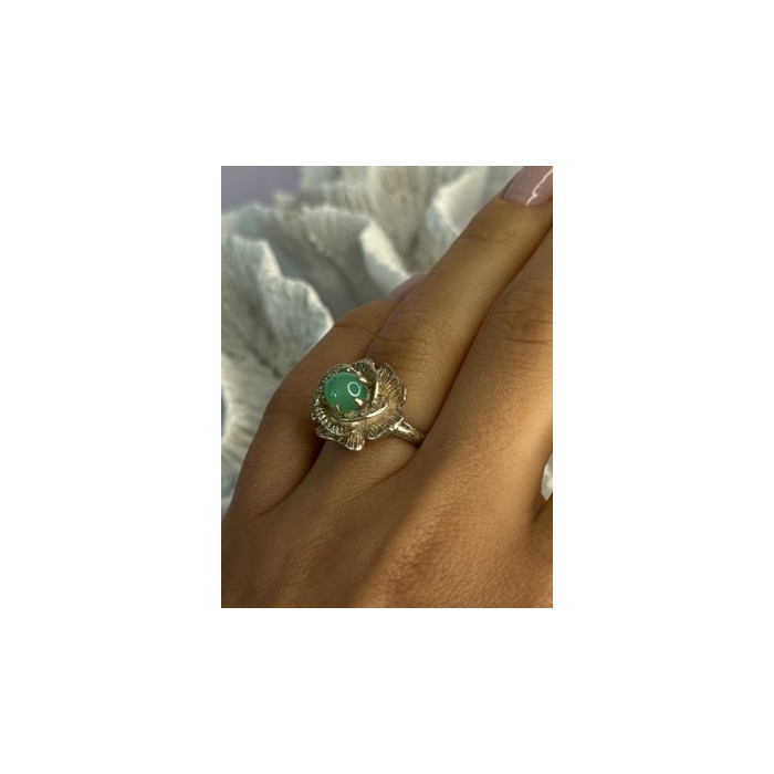 925 Sterling Silver Nephrite Flower Ring Size 6.5