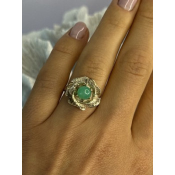 925 Sterling Silver Nephrite Flower Ring Size 6.5