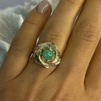 925 Sterling Silver Nephrite Flower Ring Size 6.5