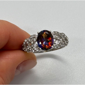 925 Sterling Silver Mystic Topaz & Goshenite Ring Size 9