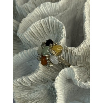 925 Sterling Silver 6 Colors Of Jade Flower Ring Size 8, 9
