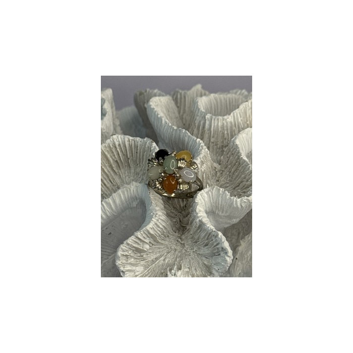 925 Sterling Silver 6 Colors Of Jade Flower Ring Size 8, 9