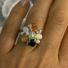 925 Sterling Silver 6 Colors Of Jade Flower Ring Size 8, 9
