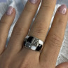 925 Sterling Silver Onyx Abalone Marcasite Ring Size 8