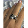 925 Sterling Silver Onyx Abalone Marcasite Ring Size 8