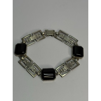 Vintage 925 Sterling Silver Onyx Bracelet Length 7 Inch