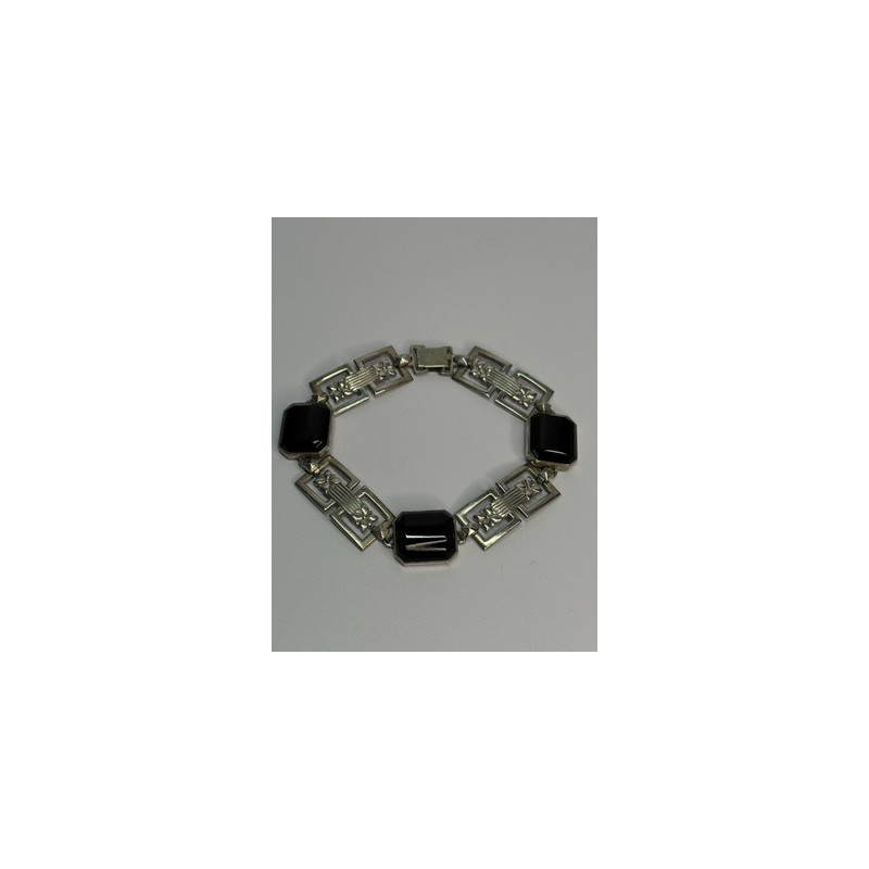 Vintage 925 Sterling Silver Onyx Bracelet Length 7 Inch