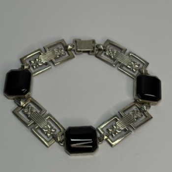 Vintage 925 Sterling Silver Onyx Bracelet Length 7 Inch