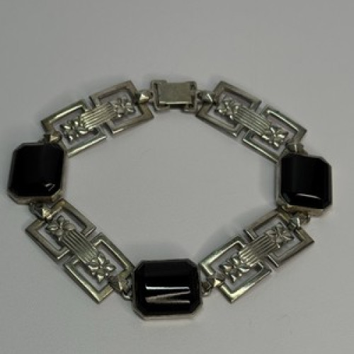 Vintage 925 Sterling Silver Onyx Bracelet Length 7 Inch