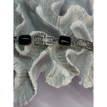 Vintage 925 Sterling Silver Onyx Bracelet Length 7 Inch