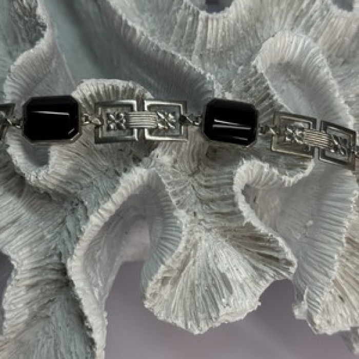 Vintage 925 Sterling Silver Onyx Bracelet Length 7 Inch