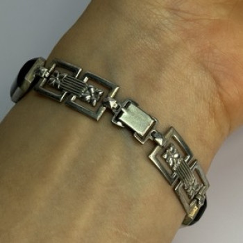 Vintage 925 Sterling Silver Onyx Bracelet Length 7 Inch