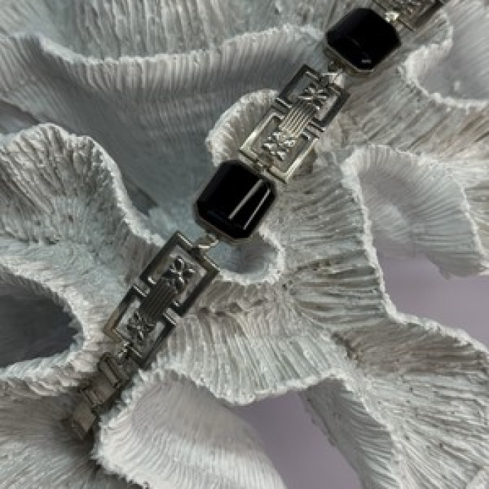 Vintage 925 Sterling Silver Onyx Bracelet Length 7 Inch