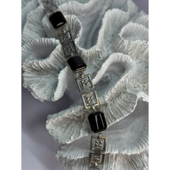 Vintage 925 Sterling Silver Onyx Bracelet Length 7 Inch