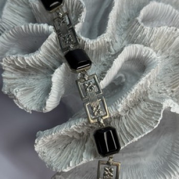 Vintage 925 Sterling Silver Onyx Bracelet Length 7 Inch